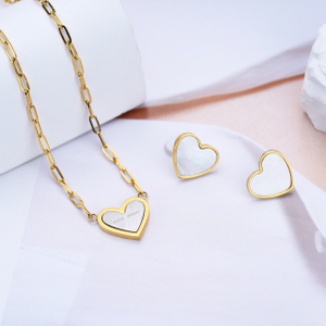 18k Gold Plated Women Jewelry Stainless Steel Paperclip Chain Heart Shape Pendant Necklace 