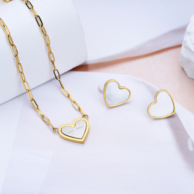 18k Gold Plated Women Jewelry Stainless Steel Paperclip Chain Heart Shape Pendant Necklace 