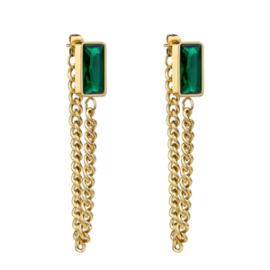 Retro Stainless Steel Jewelry 18k Gold Plated Link Chain Jade Earring Factory Supplier 