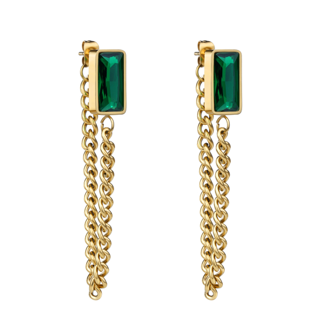 Retro Stainless Steel Jewelry 18k Gold Plated Link Chain Jade Earring Factory Supplier 