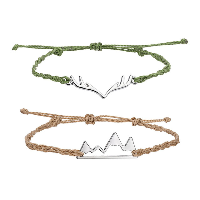 Deer Antler Snowy Mountain Range Adjustable String Bracelets