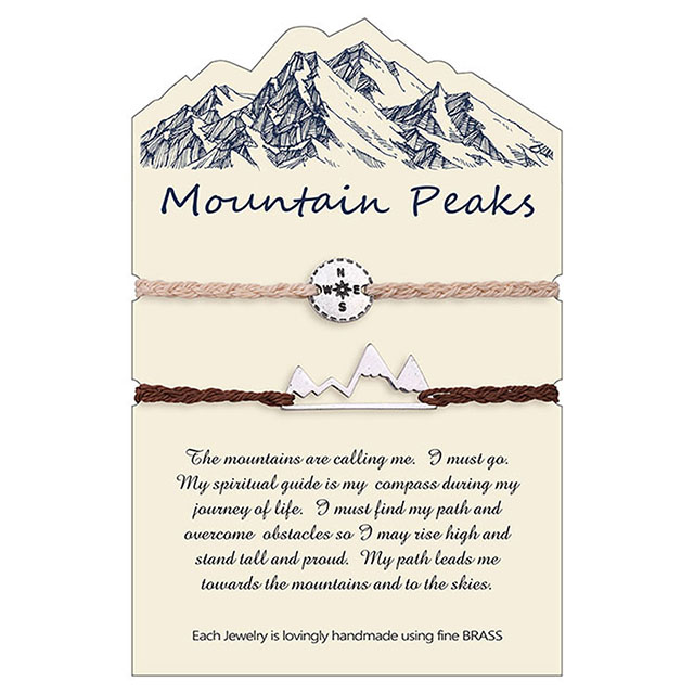 Mountain Bracelet Compass Snowy Mountain Range Adjustable String Bracelets 