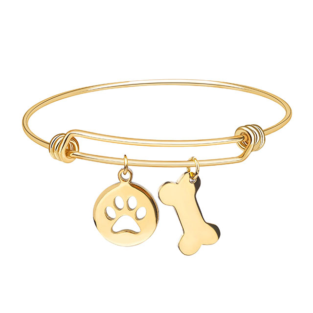 Paw Print Jewelry Gold Plated Expandable Bracelet Dog Lovers Gifts