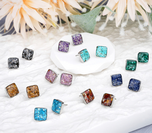 Genuine Stones Power Stone Fragment Stainless Steel Square Stud Earrings Supplier