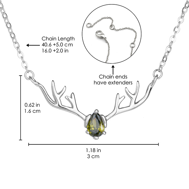 Deer Antlers Necklace for Women Dainty Silver Plated Teardrop Birthstone Deer Necklace 
