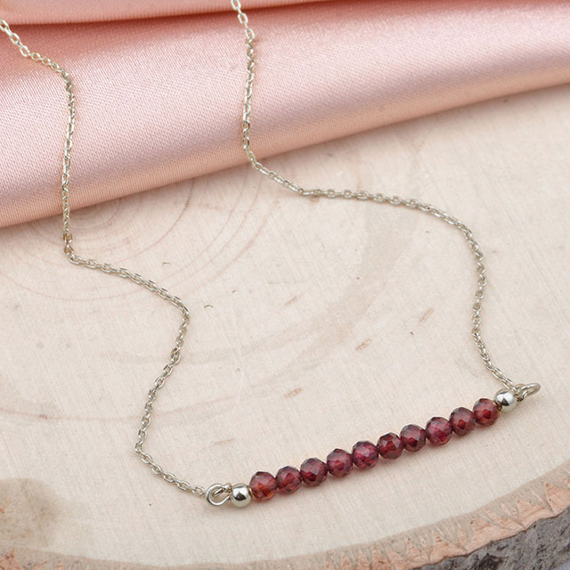 Birthstone Bar Necklaces for Women Silver Plated Dainty Created Amethyst Aquamarine Emerald Sapphire Crystal Gemstone Beaded Bar Necklace Pendant 