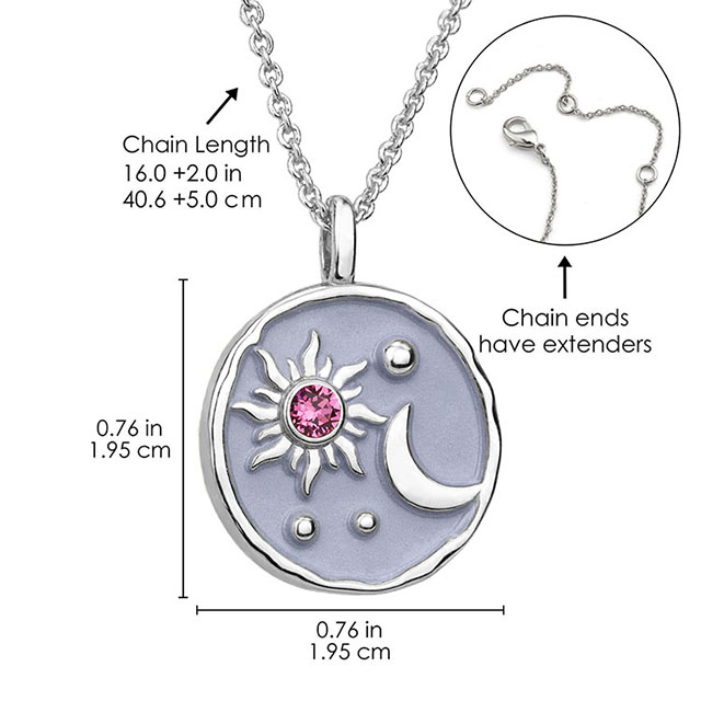 Sun and Moon Necklace with Birthstone for Women Silver Plated Dainty Coin Necklace Textured Sun Crescent Moon Medallion Pendant Coin Necklaces for Women Girls Birthday Jewelry Gift