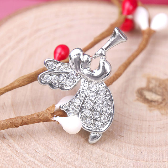 Guardian Angel Vintage Crystal Rhinestone Angel with Wings Brooch 