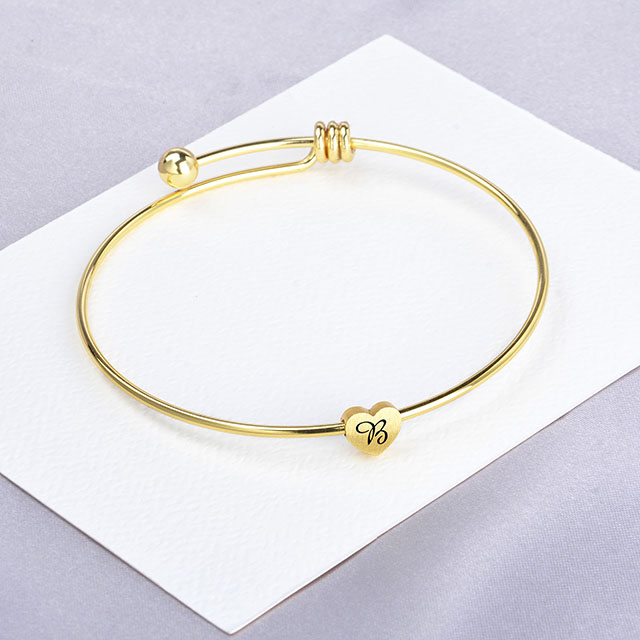  Bangle Bracelets for Women Girls 18K Gold Plated Dainty 26 Letter Bracelets Heart Initial Bracelet Expandable Bangles Personalized Jewelry Gift 