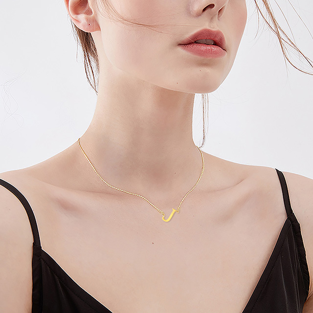 Sideways18K Gold Plated Dainty Tiny Initial Necklace A-Z Alphabet Letter Pendant Monogram Name Necklace