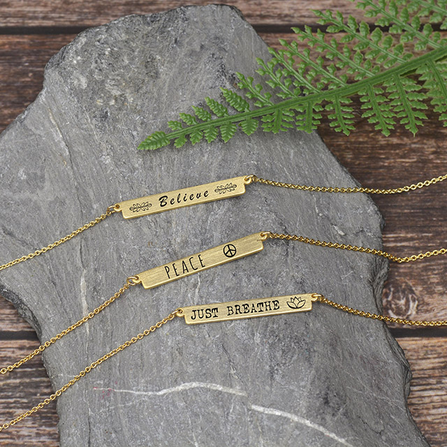 Wholesale Horizontal Personalized Engraved Monogram bar necklace