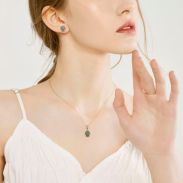 Hamsa and eye Stud Earrings for girl women gold silver Plated Zircon Jewelry gifts 