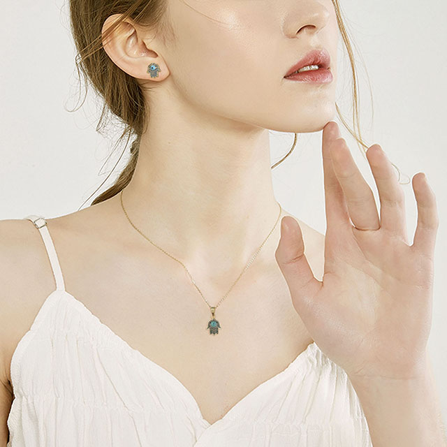 Hamsa and eye Stud Earrings for girl women gold silver Plated Zircon Jewelry gifts 