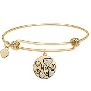 Mom Bracelets for Women Gold Silver Plated Bangle Bracelets with Heart Charms Jewelry Gifts for Mom from Daughter Son Kids Mother's Day Mom Birthday Gifts