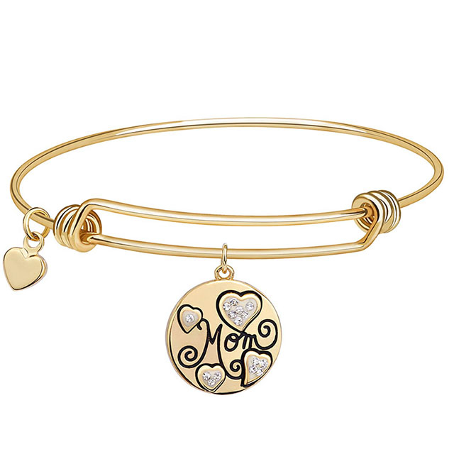 Mom Bracelets for Women Gold Silver Plated Bangle Bracelets with Heart Charms Jewelry Gifts for Mom from Daughter Son Kids Mother's Day Mom Birthday Gifts