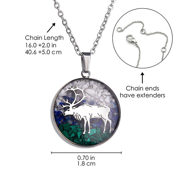 Gemstone Animal Necklace for Women Turquoise Tumbled Chips Pendant Necklace Dainty Circle Moose Elk Bear Necklace for Women Girls Wildlife Animal Jewelry Gift
