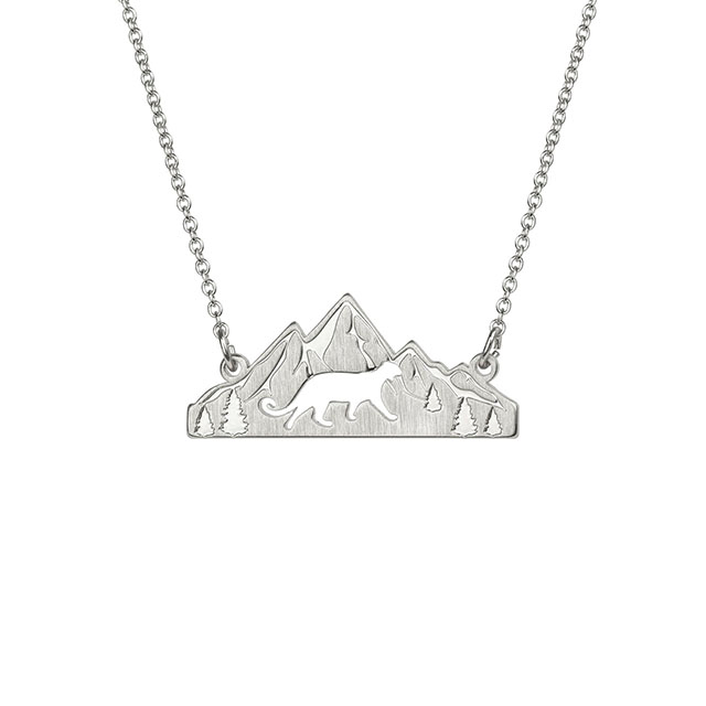 Mountain Necklace for Women Silver Plated Animal Cutout Forest Tree Mountain Range Pendant Necklace Nature Jewelry Gift for Skiers Hikers Nature Lovers