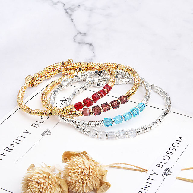 Dainty Silver Plated Beaded Bracelets for Women Stackable Crystal Gemstone Beaded Stretch Bracelets for Women Girls Jewelry Gift .