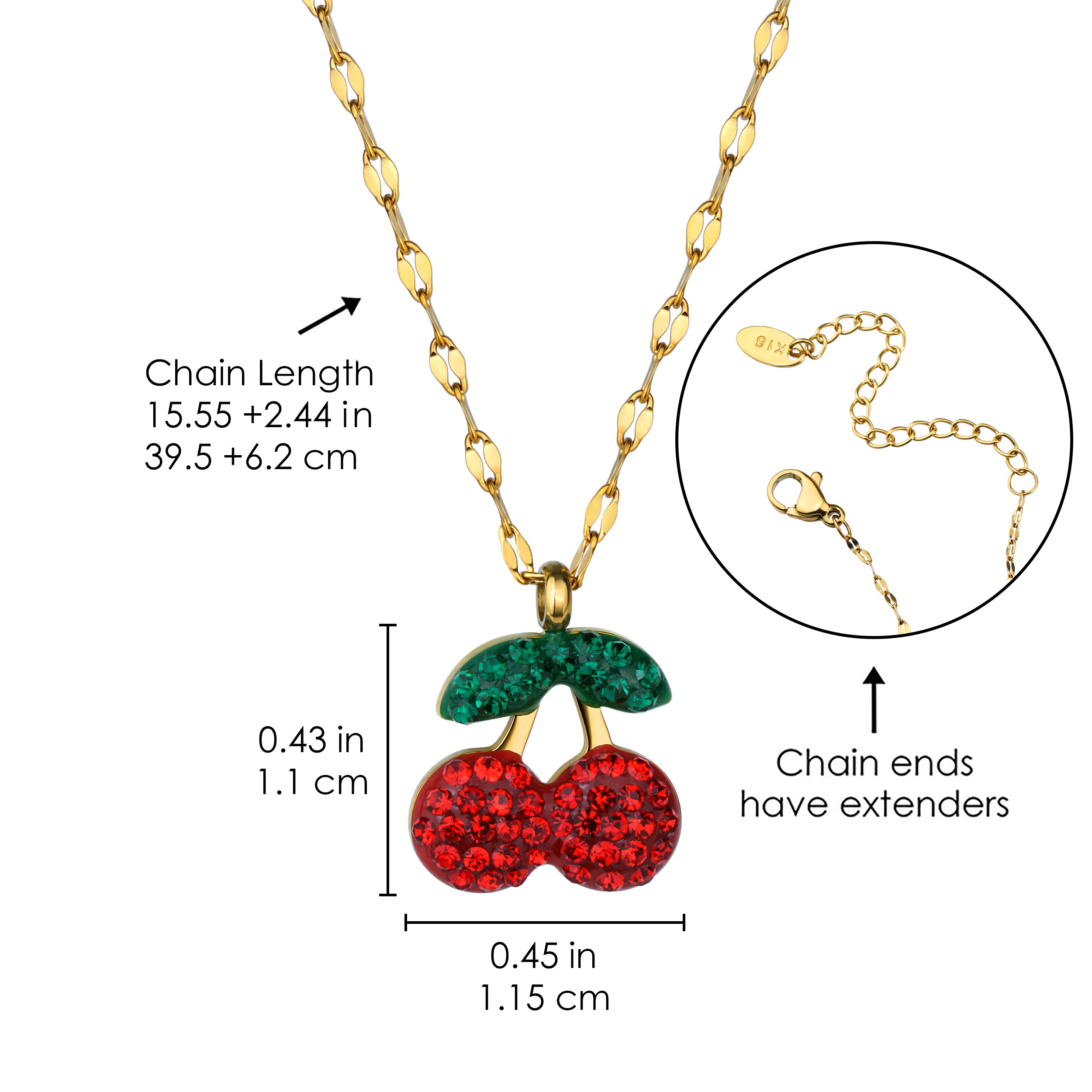 Crystal Red Cherry Necklace Cute Summer Sweet Fruit Earrings Studs