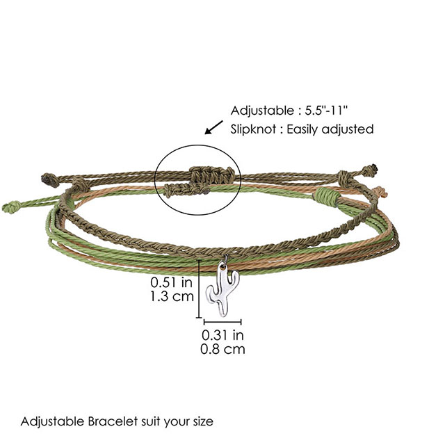 Cute Cactus Charm String Bracelets Adjustable Colorful Braided Handmade Beach Bracelets