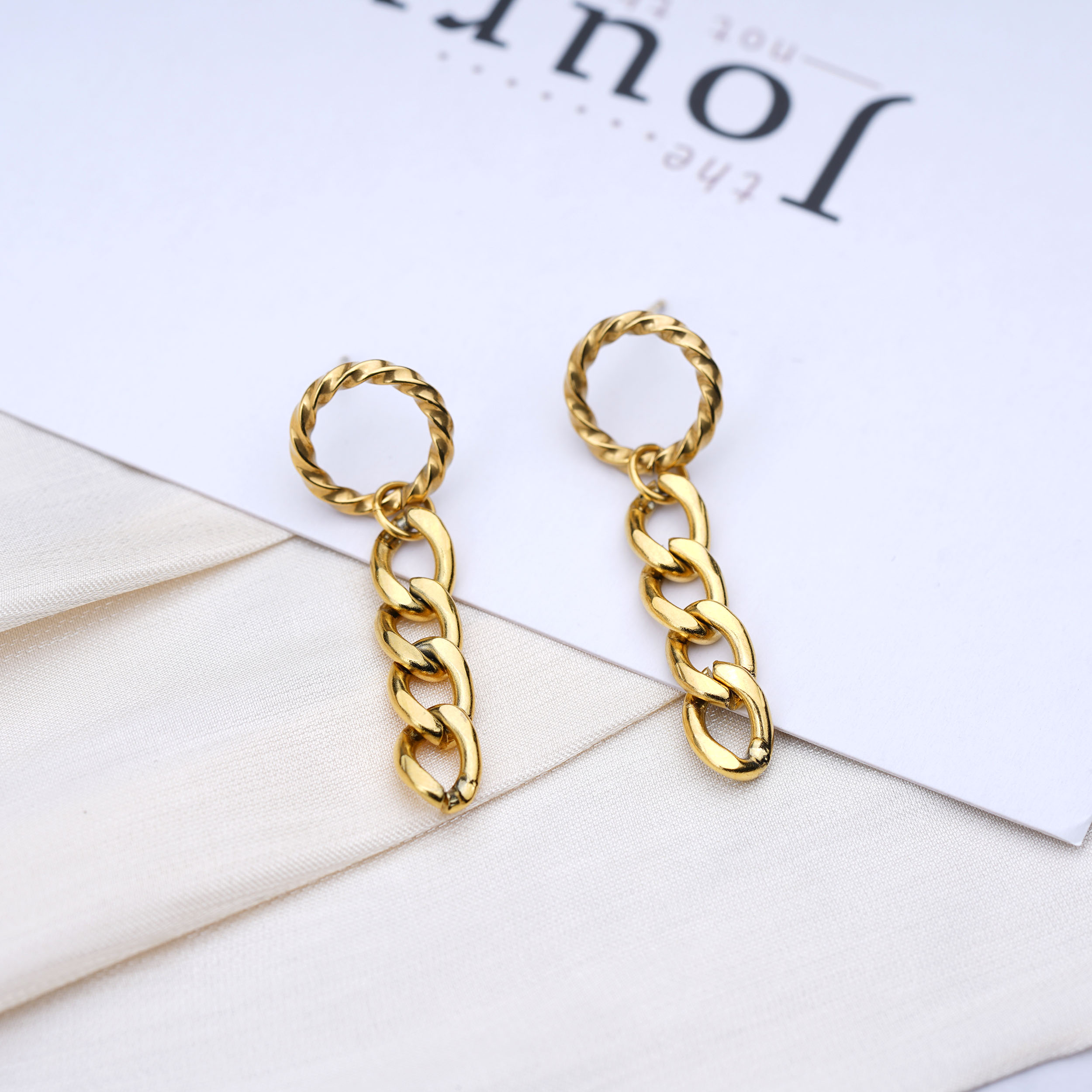 Stainless Steel Punk Cuban Link Chain Drop Earrings Long Tassel Earrings 
