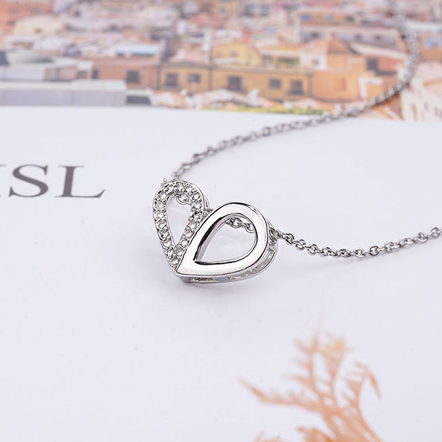 Custom Bling Heart Zircon Love Pendant Necklace Gold Plated Hollow Heart Pendant Necklace