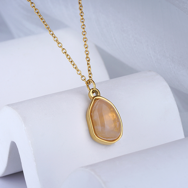 18K Gold Plated Custom Stainless Steel Necklace Natural Stone Oval Pendant Necklace