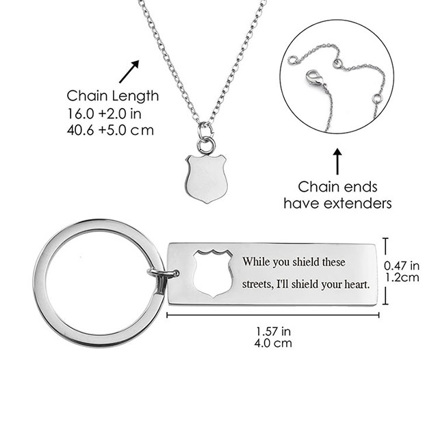 Personalized Stainless Steel Necklace Polices Badge Charm Matching Key Chain