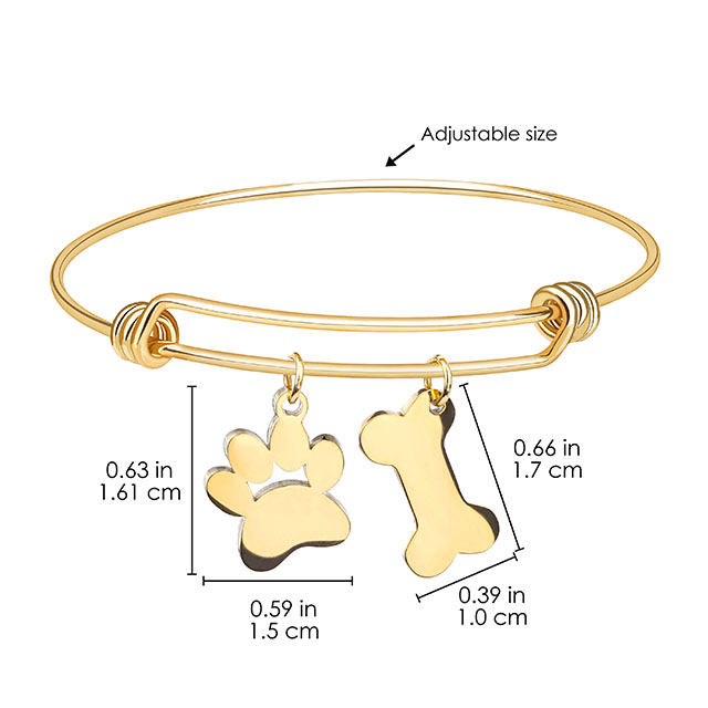 Paw Print Jewelry Gold Plated Expandable Bracelet Dog Lovers Gifts