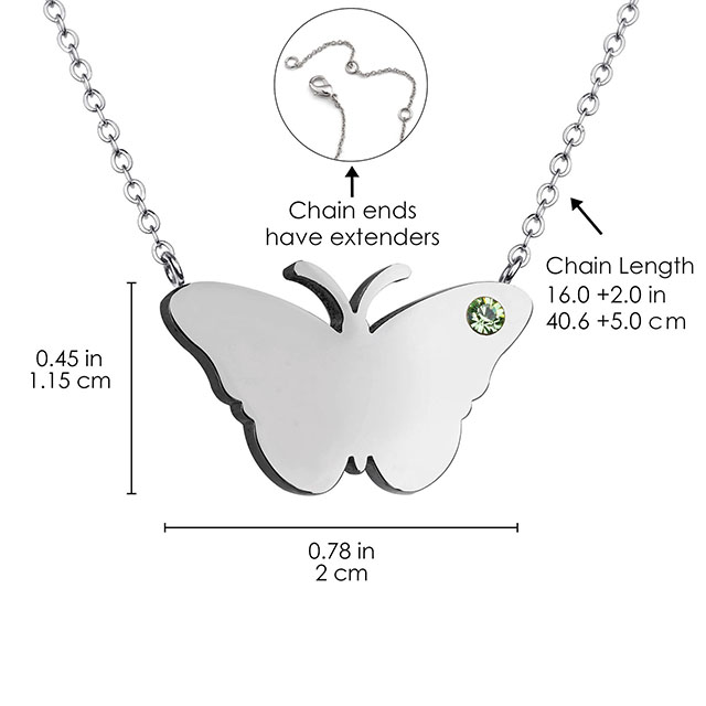 Stainless Steel Birthstone Butterfly Pendant Necklace