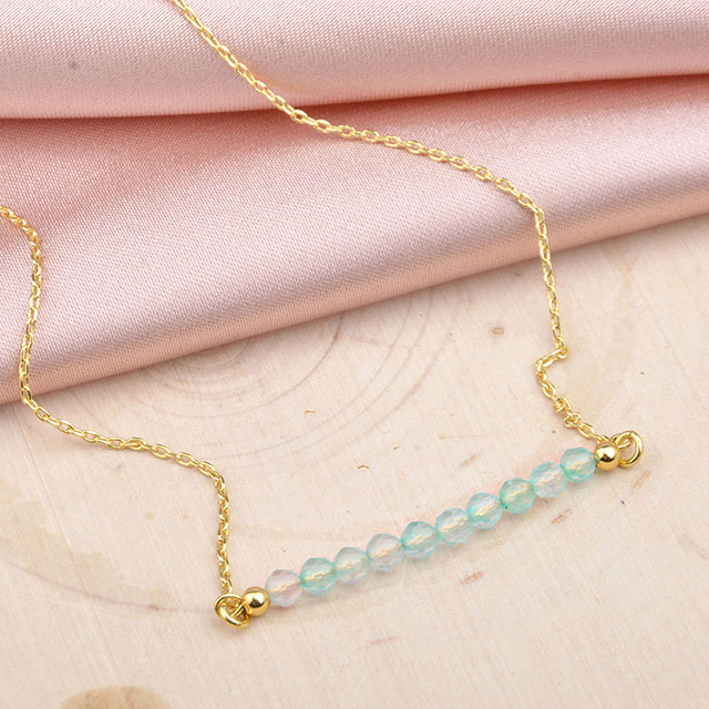 Birthstone Bar Necklaces for Women Gold Plated Dainty Created Amethyst Aquamarine Emerald Sapphire Crystal Gemstone Beaded Bar Necklace Pendant 