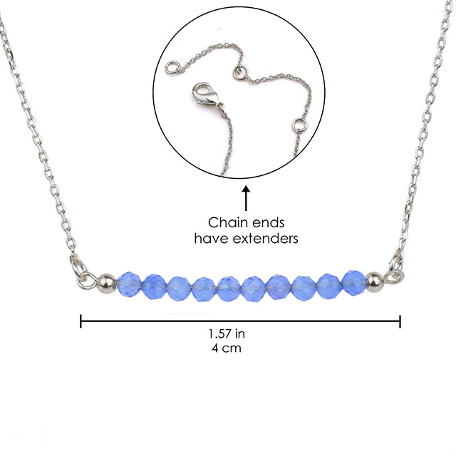 Birthstone Bar Necklaces for Women Silver Plated Dainty Created Amethyst Aquamarine Emerald Sapphire Crystal Gemstone Beaded Bar Necklace Pendant 