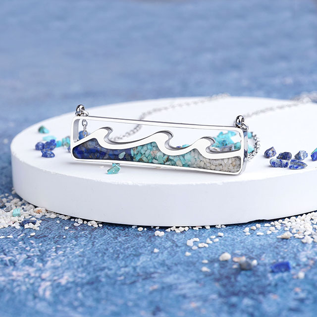 Turquoise Gemstone Necklace Ocean Wave Bar Pendant for Women Girls Surfer Beach Jewelry 