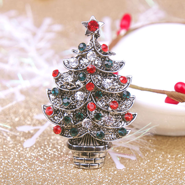 Christmas Tree Brooch Pin Crystal Rhinestone Enamel Pearl Brooches