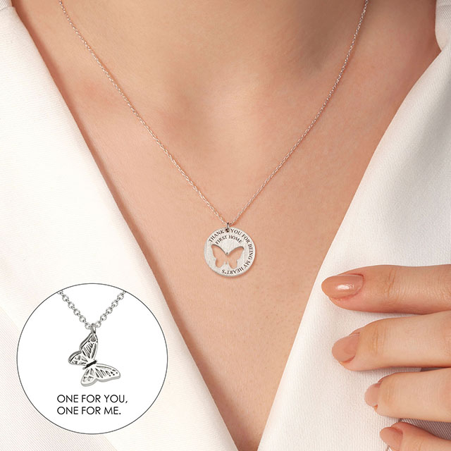 2PCS Butterfly Necklaces for Women Girls Silver Gold Plated Butterfly Matching Necklaces for Best Friends Mother Daughter Butterfly Cutout Pendant Necklace 