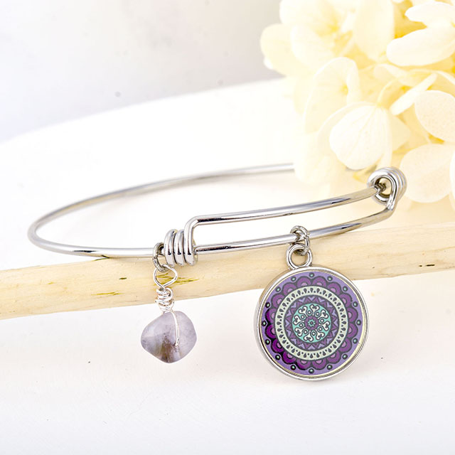 Mandala Lotus Flower Charm Bracelets Gemstone Amethyst Turquoise Bracelet Chakra Mala Yoga Bracelets 