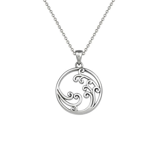 Wave Necklace Silver Plated Ocean Wave Necklace Circle Pendant Dainty Beach Choker Necklaces for Women Teen Girls Surfer Jewelry Gifts Boho Summer Necklace