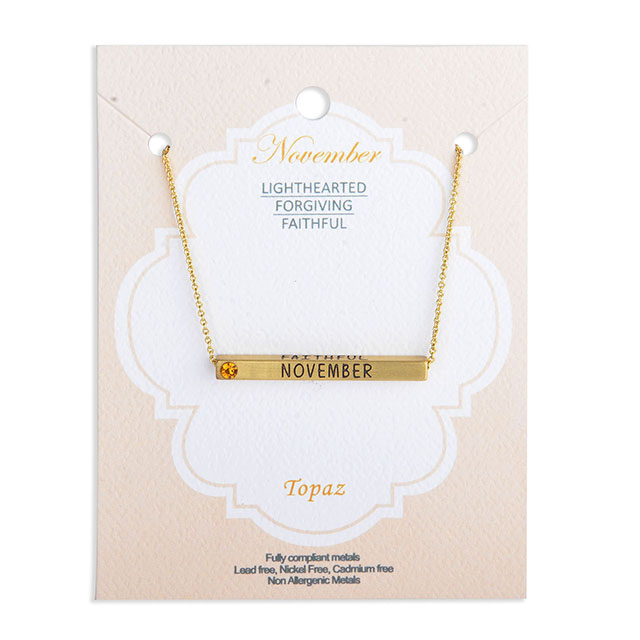 Birth Month Necklace plated real matt gold with Birthstone 4 Sided Horizontal Bar Pendant Charm Chain Necklace 