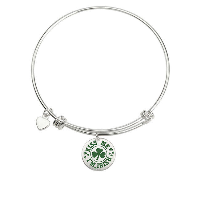 Four Leaf Clover Bracelet Expandable Lucky Shamrock Pendant Charm Bangle Faith Hope Love Lucky Round Disc Bracelet for Women Girls Personalized Jewelry Gift