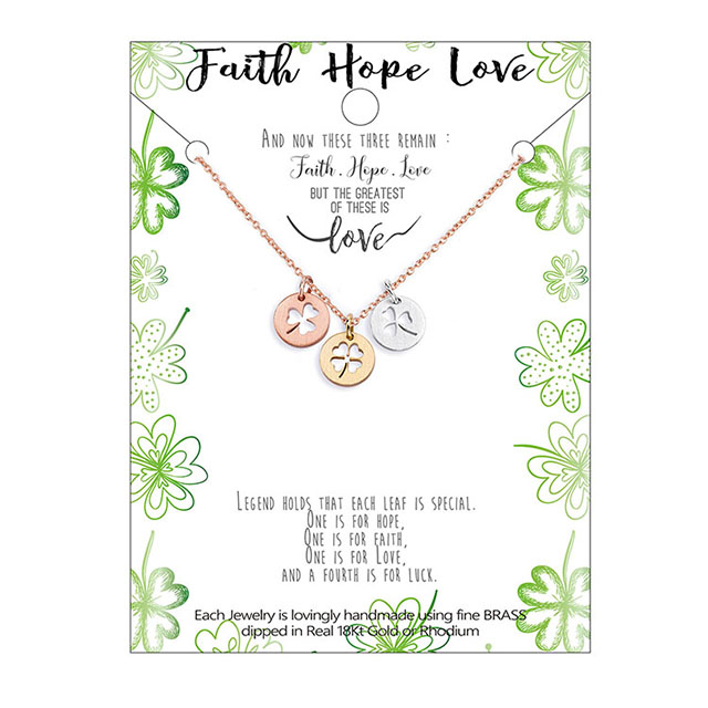 Four Leaf Clover Necklace for Women Lucky Shamrock Charm Chain Faith Hope Love Lucky Pendant Necklace for Teen Girls Personalized Jewelry Gift
