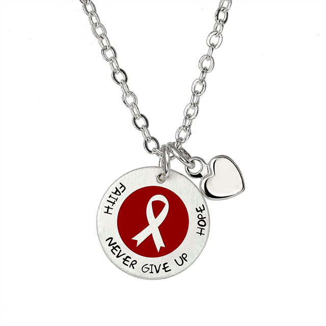 Aid, courage, strength, red, survivor, ribbon, necklace, gift for caring for women