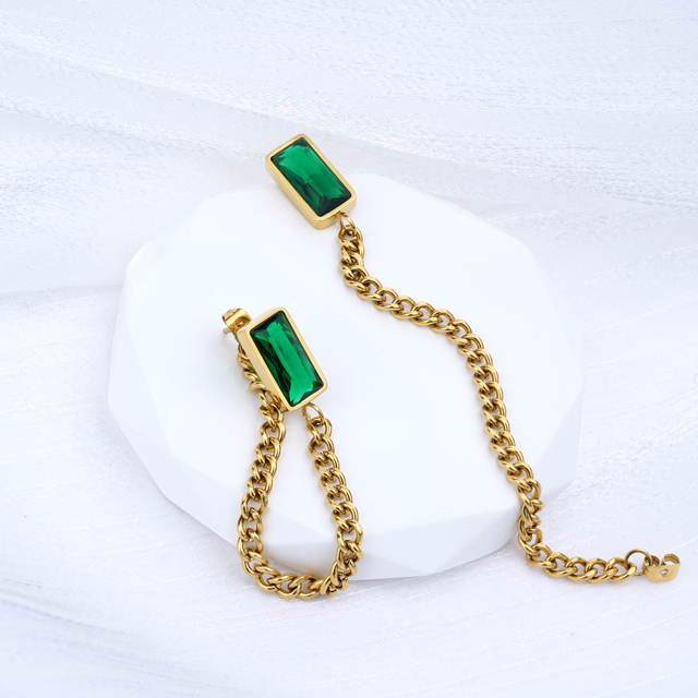 Retro Stainless Steel Jewelry 18k Gold Plated Link Chain Jade Earring Factory Supplier 