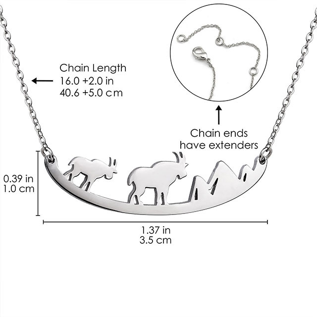 Cute Moose Elk Bear Wolf Animal Mountain and Tree Pendant Curved Bar Necklace 