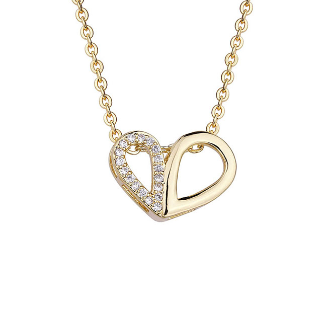 Custom Bling Heart Zircon Love Pendant Necklace Gold Plated Hollow Heart Pendant Necklace