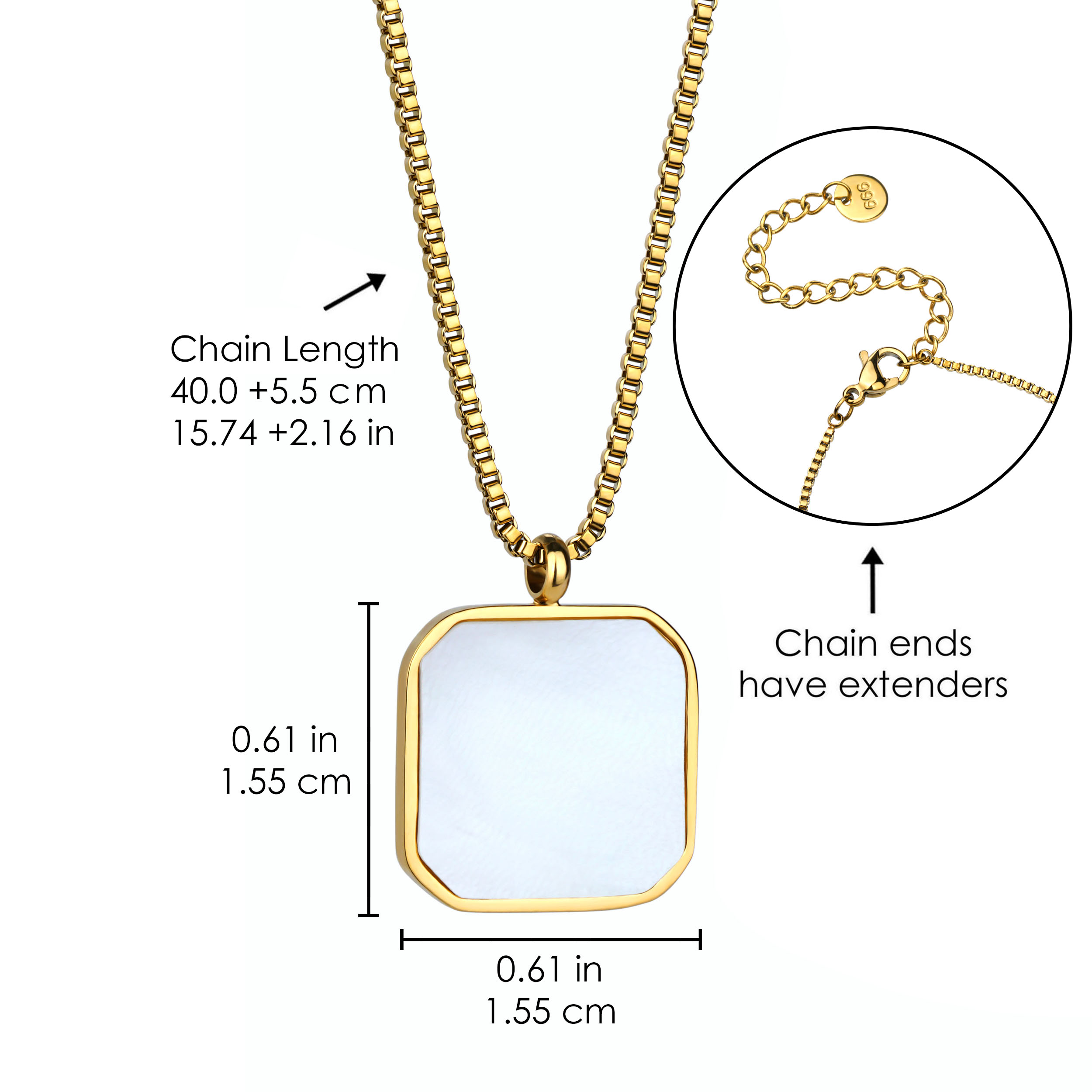  Fashion White Shell Necklace Stainless Steel Gold Plated Quadrilateral Pendant Necklace