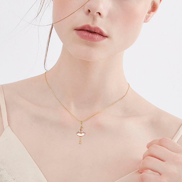 Ballerina Necklace for Girls Hand Painted Pink Ballet Dancer Necklace 