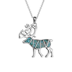 Gemstone Animal Necklace Turquoise Tiger's Eye Tumbled Chips Animal Pendant Necklace Moose Goat Deer Wildlife Nature Jewelry Gift for Women Men