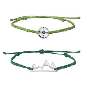 Mountain Bracelet Compass Snowy Mountain Range Adjustable String Bracelets 
