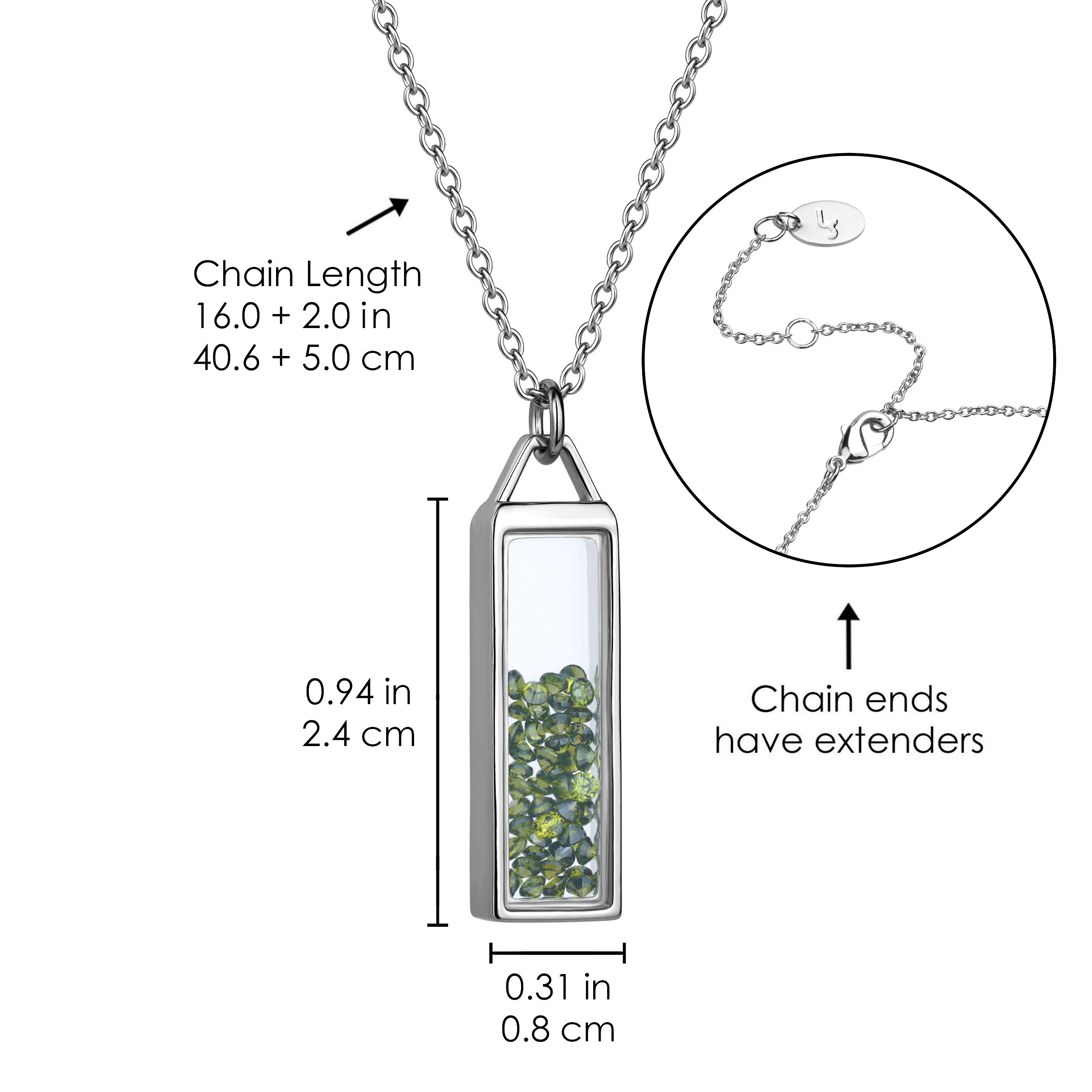 12 Month Birthstone Rectangle Pendant Necklace
