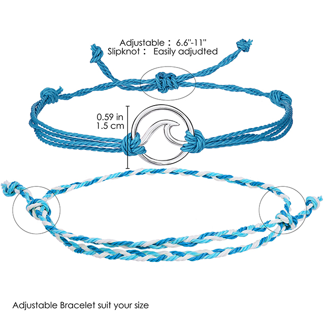 Custom Adjustable Couple Friendship Wave Charm Woven Fabric Bracelet